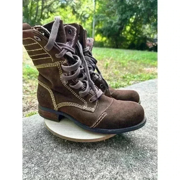 Vintage Guess Los Angeles Boots Denim & Dry Brown Hiking Boots US Size 7 - Picture 2 of 12